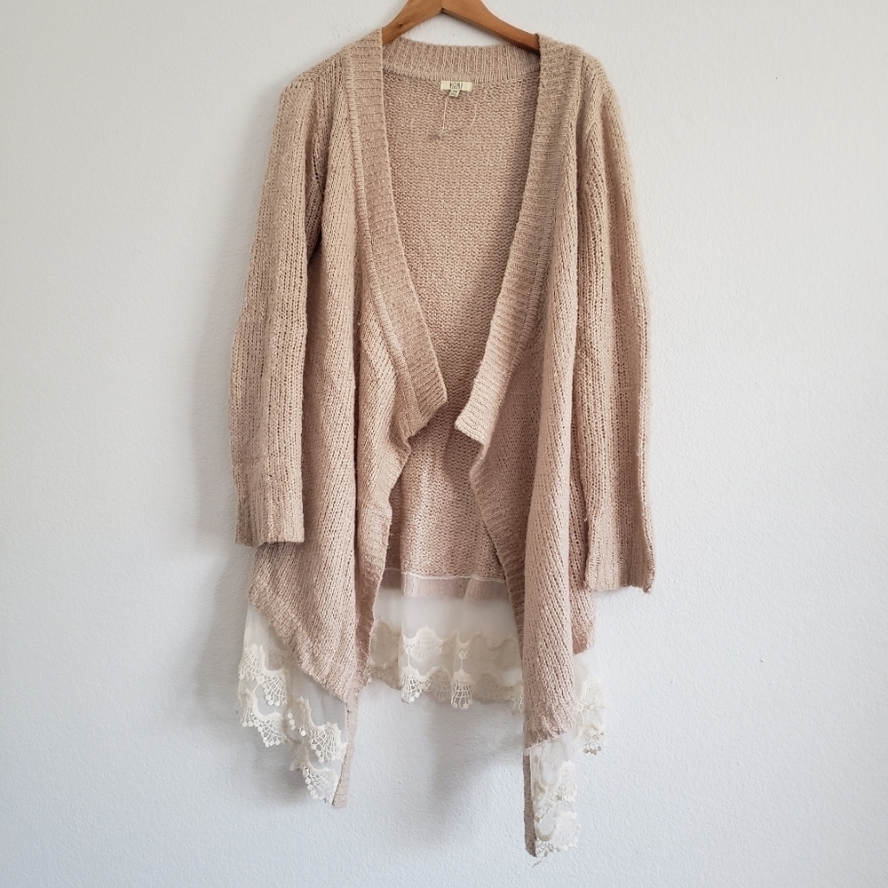 Kori American knit lace trim loganlook cardigan
